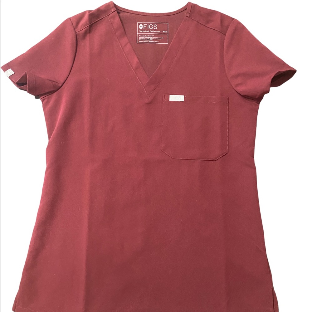 Figs Catarina One Pocket Scrub Top- BURGUNDY